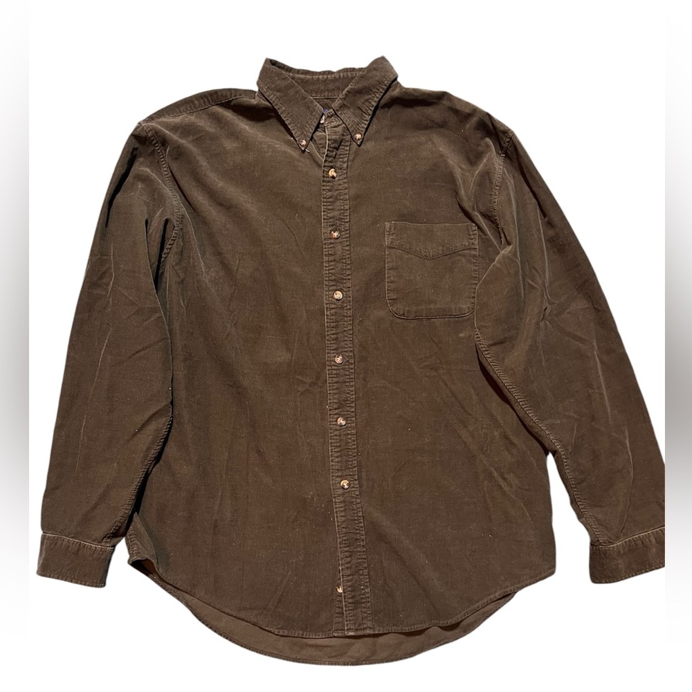 GH Bass 100% cotton ripped dark green button down size large like new condition